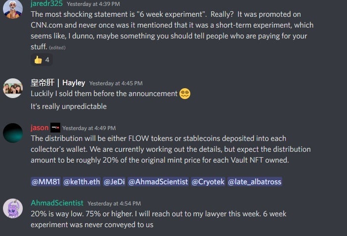Messages on the Vault Discord server mentioned how CNN plans to compensate users, but the crypto bros weren’t exactly happy with CNN discontinuing support.