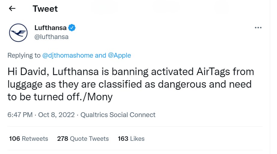 Lufthansa did not respond to Gizmodo’s request to explain or clarify this Tweet.