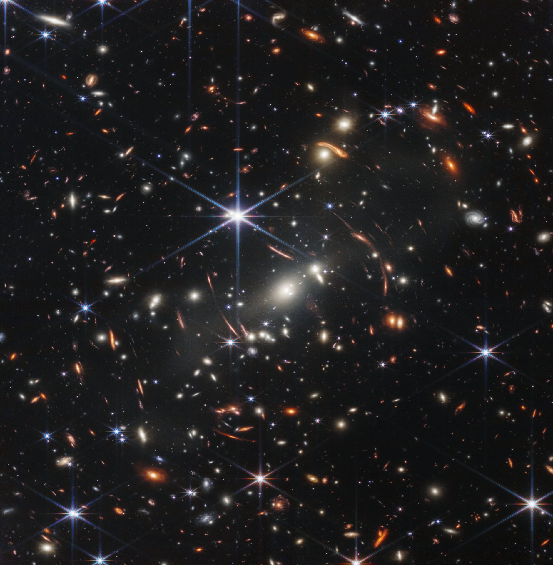 The Webb Space Telescope’s first deep field, which shows gravitational lensing.