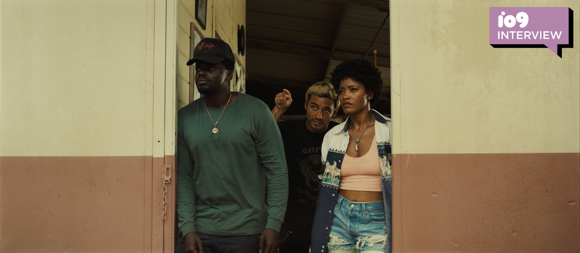 OJ (Daniel Kaluuya), Angel (Brandon Perea), and Emerald (Keke Palmer) keep an eye on the sky.