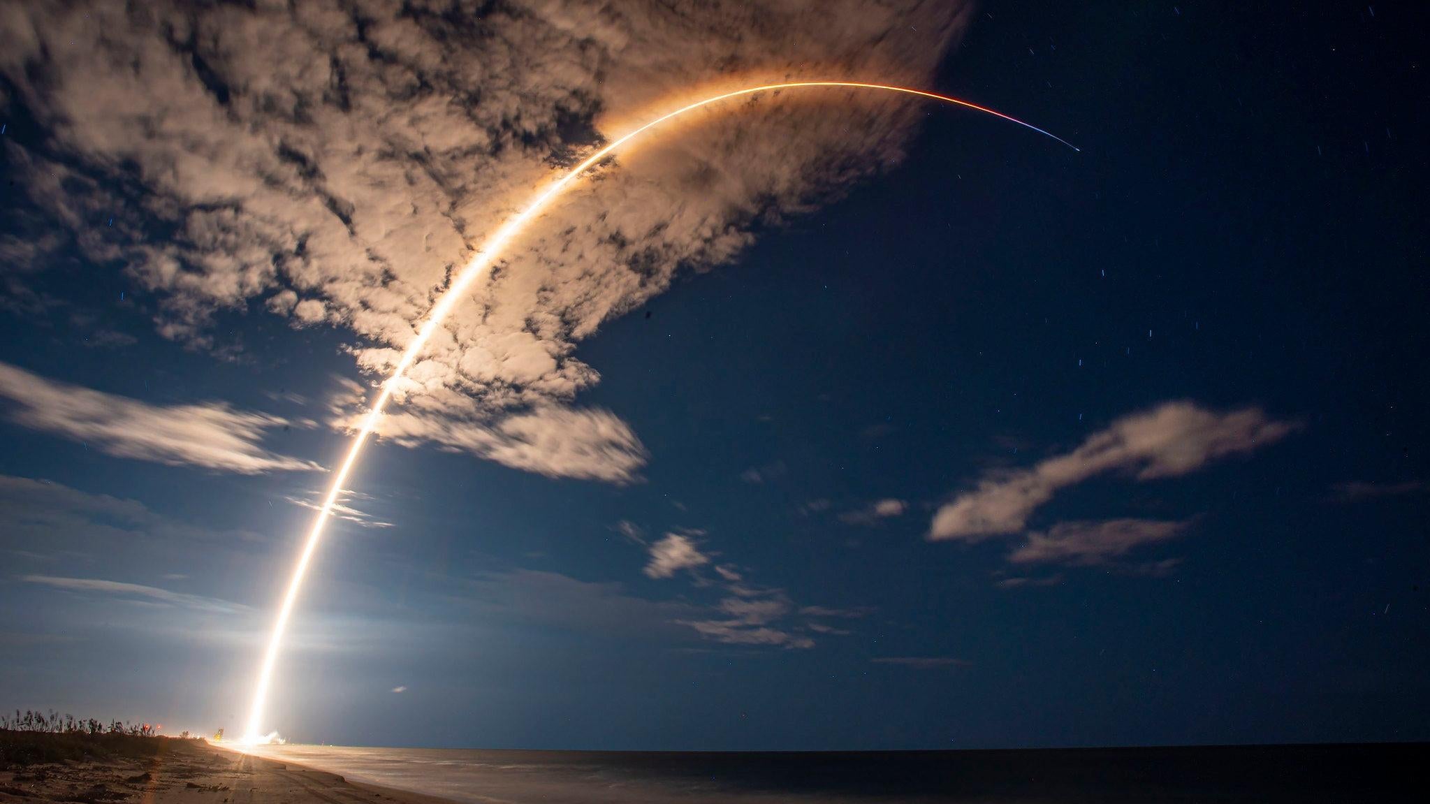 Long-exposure shot of a SpaceX Falcon 9 launch on September 18, 2022.
