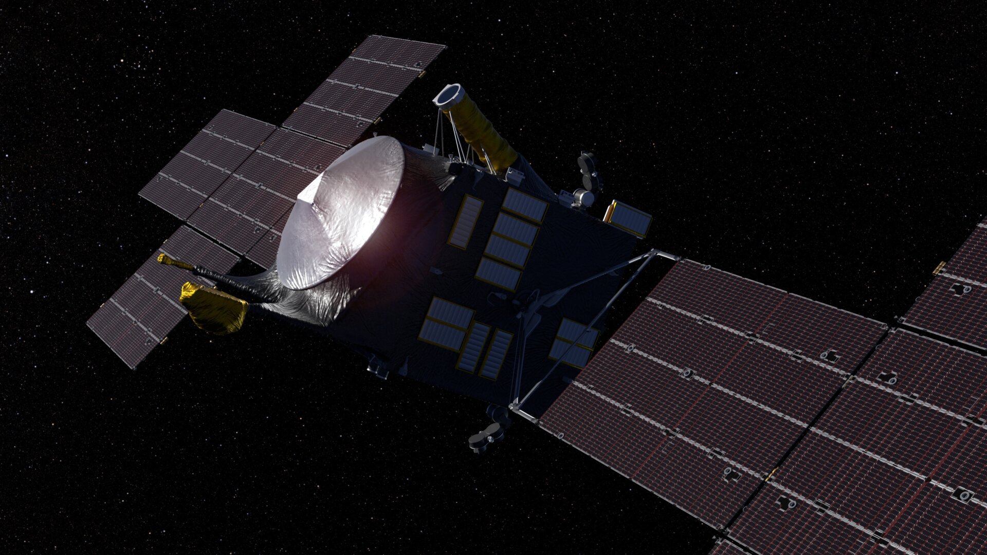 An illustration of NASA’s Psyche spacecraft.