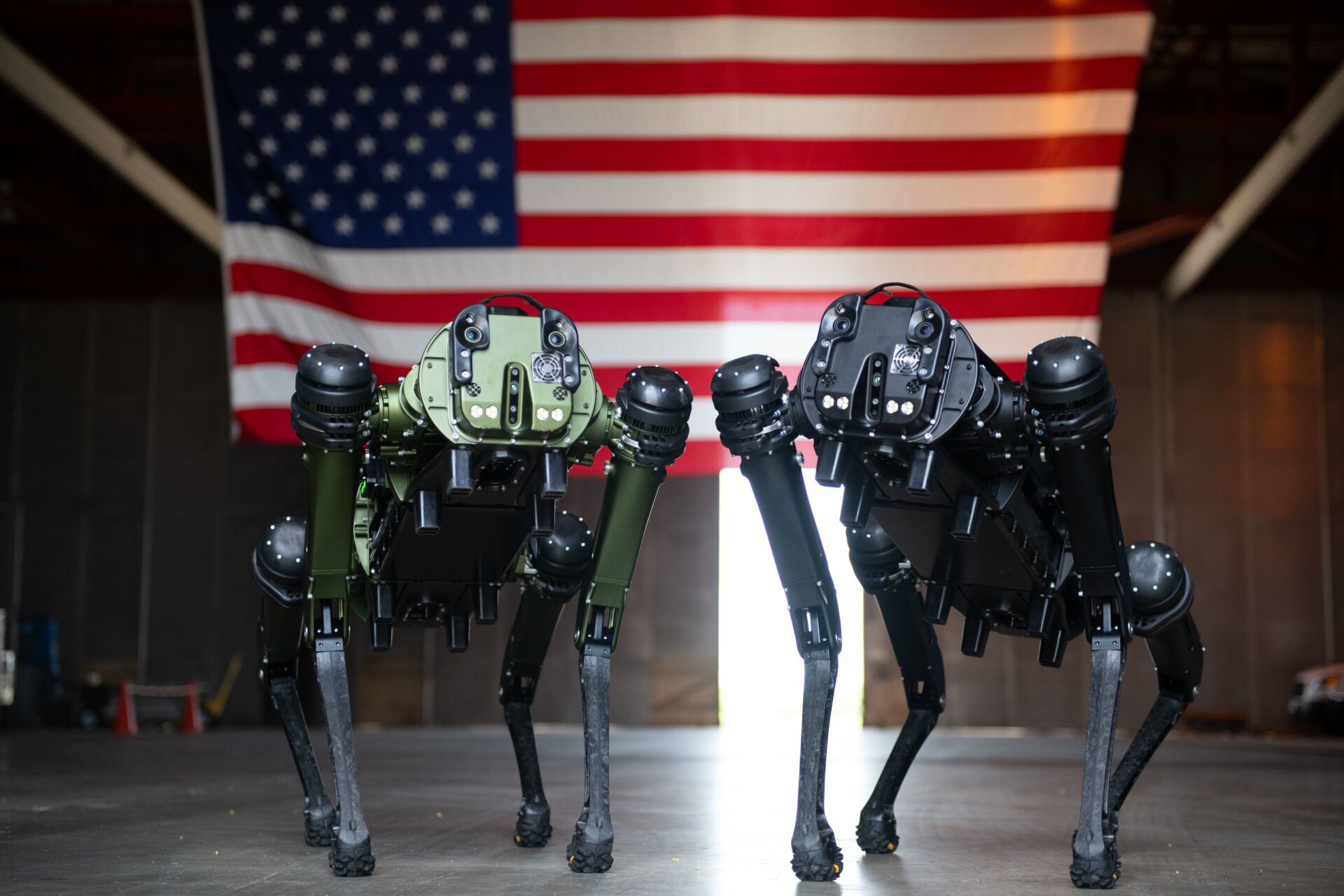 Ghost Robotics Quadruped Unmanned Ground Vehicles (Q-UGV) pose for a  photo at Cape Canaveral Space Force Station, Fla., July 27, 2022.