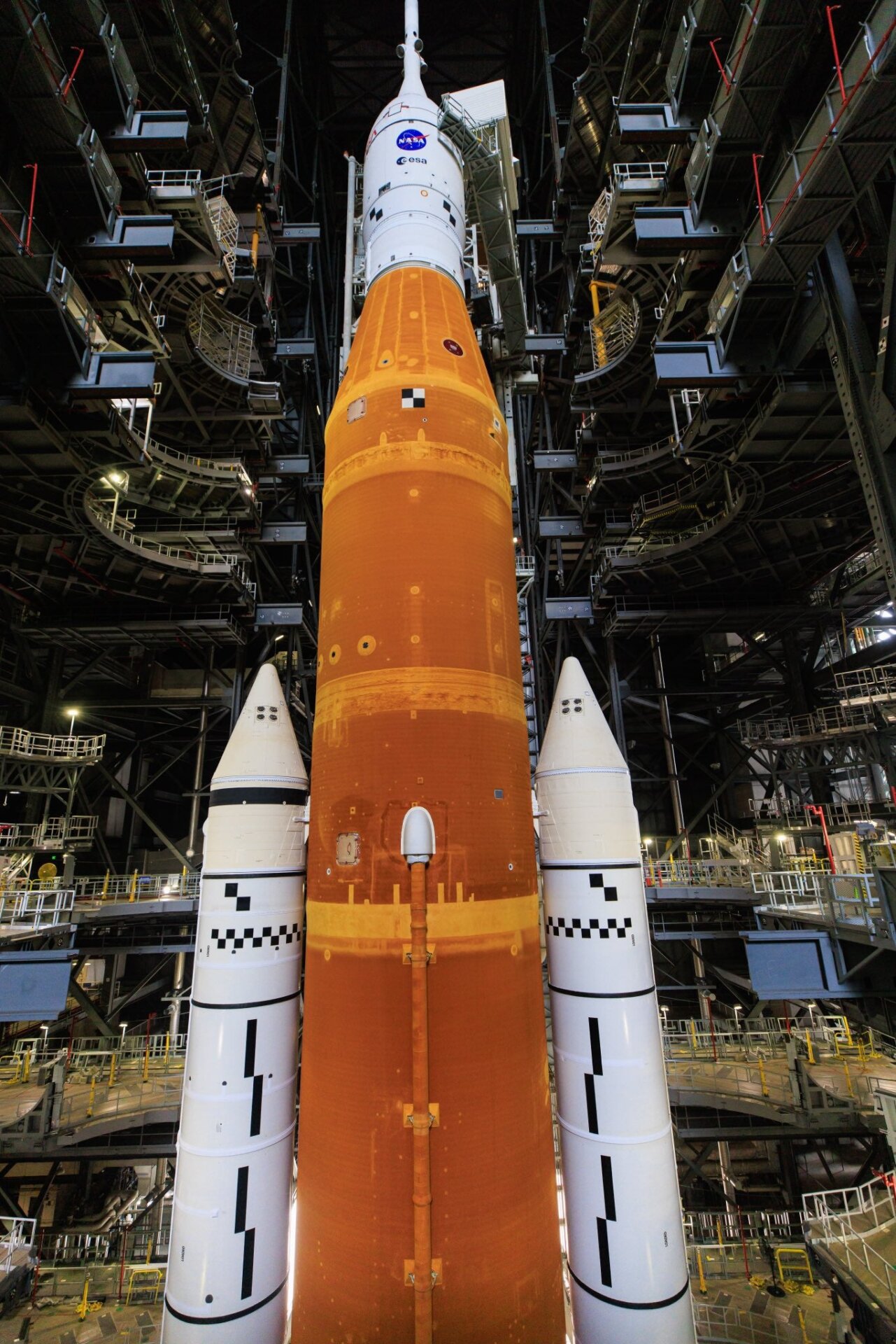 SLS inside NASA’s Vehicle Assembly Building.