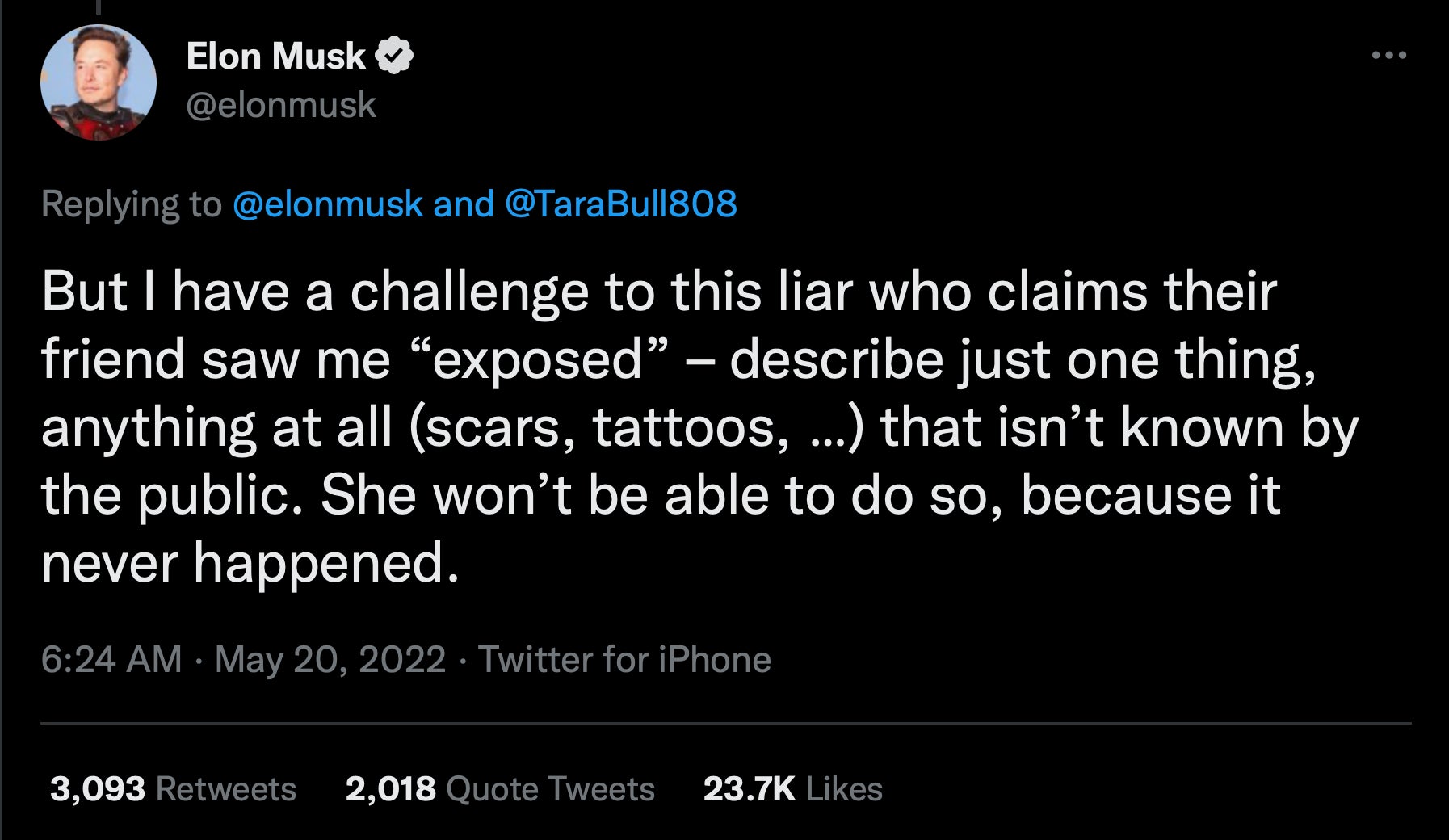 Musk’s response to claims that he exposed himself to a flight attendant and offered her a horse in exchange for sex.