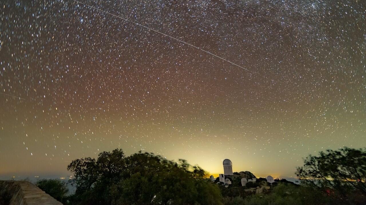 A trail left by BlueWalker 3 satellite over Kitt Peak National Observatory.