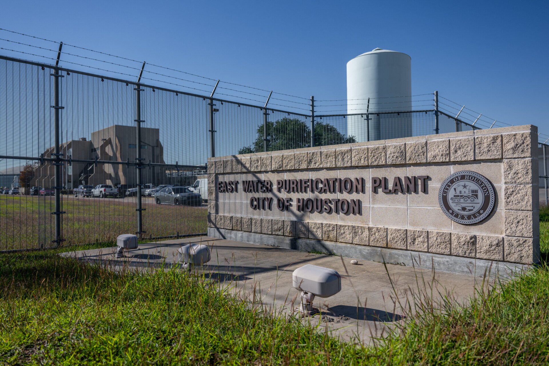 The entrance to the East Water Purification Plant is seen on November 28, 2022 in Galena Park, outside Houston, Texas. 