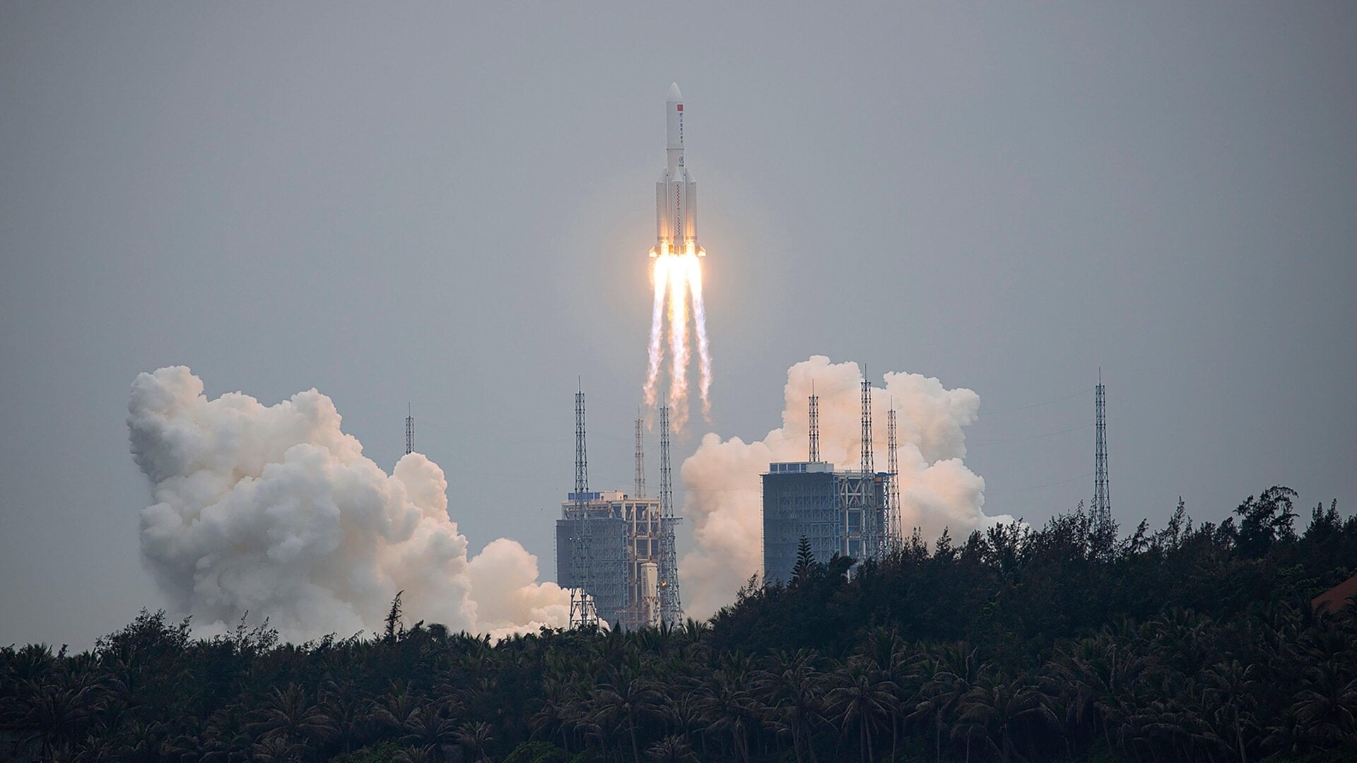 The launch of a Long March 5B rocket on April 28, 2021.