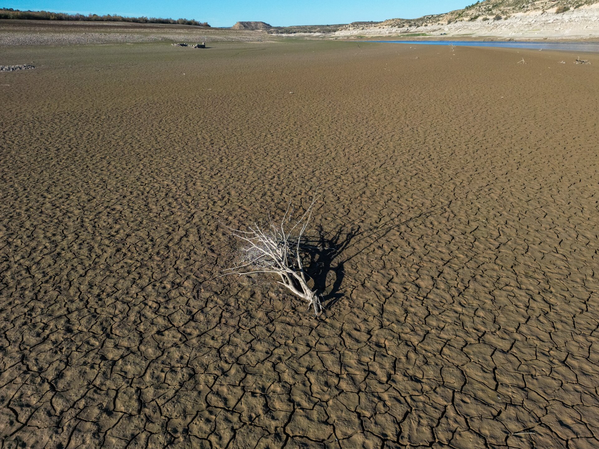 Exposed land in the reservoir. 