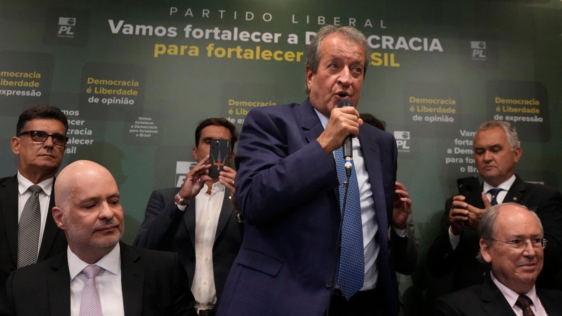 Bolsonaro’s Liberal Party leader, Valdemar Costa Neto, spreads the President’s election denying rhetoric at a press conference.