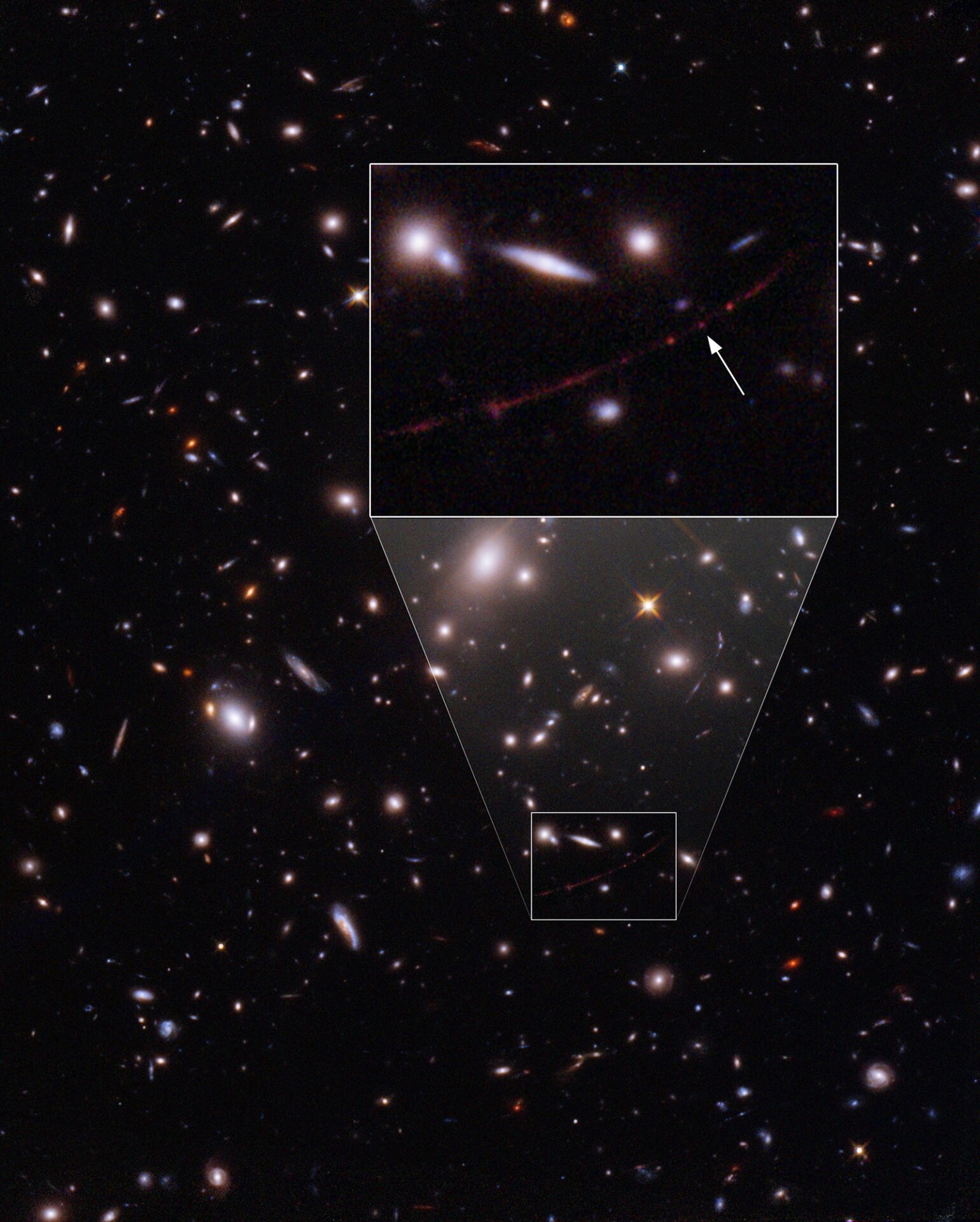 Earendel, as seen thanks to gravitational lensing.