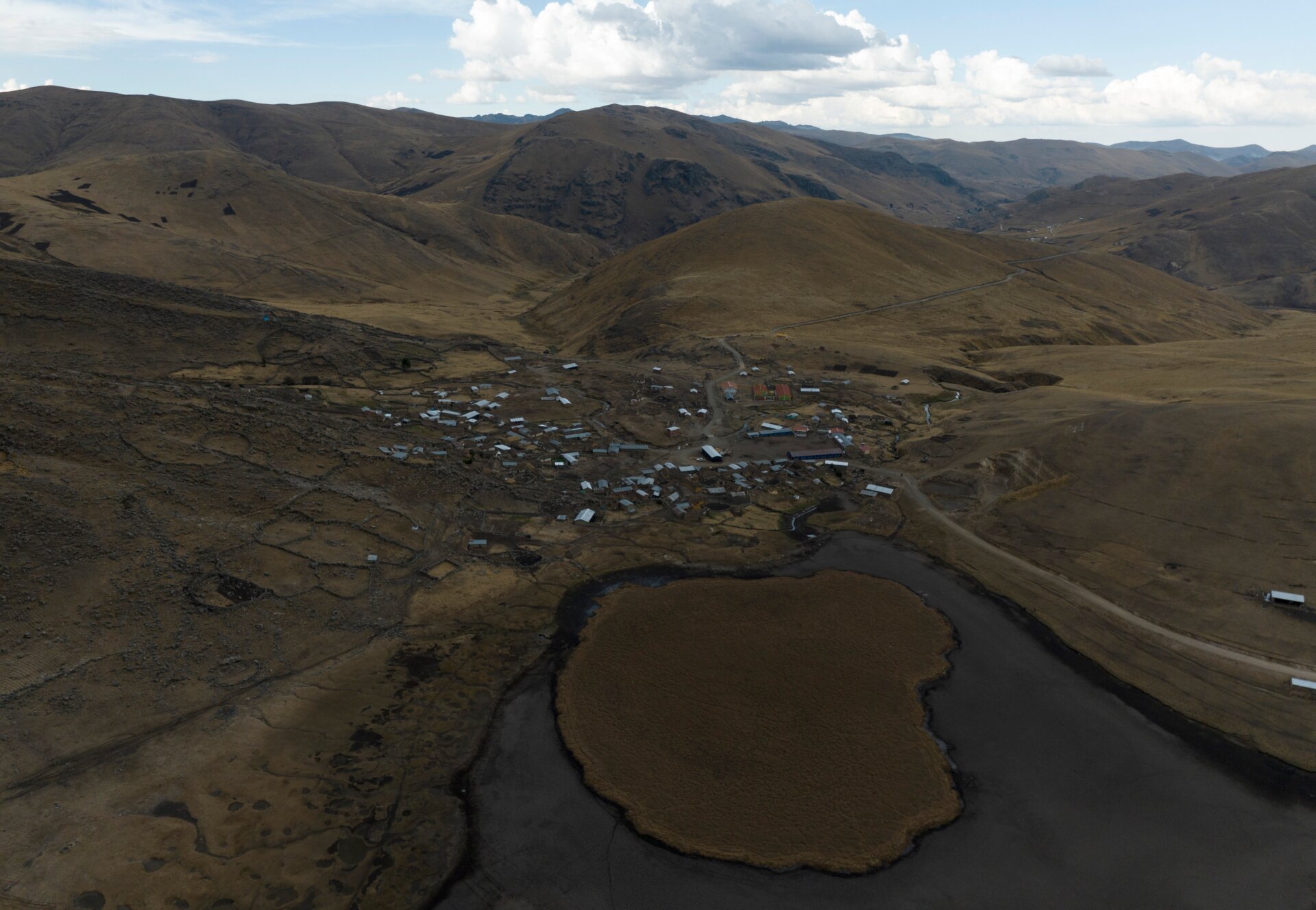 An aerial view of the drying Cconchaccota lagoon.