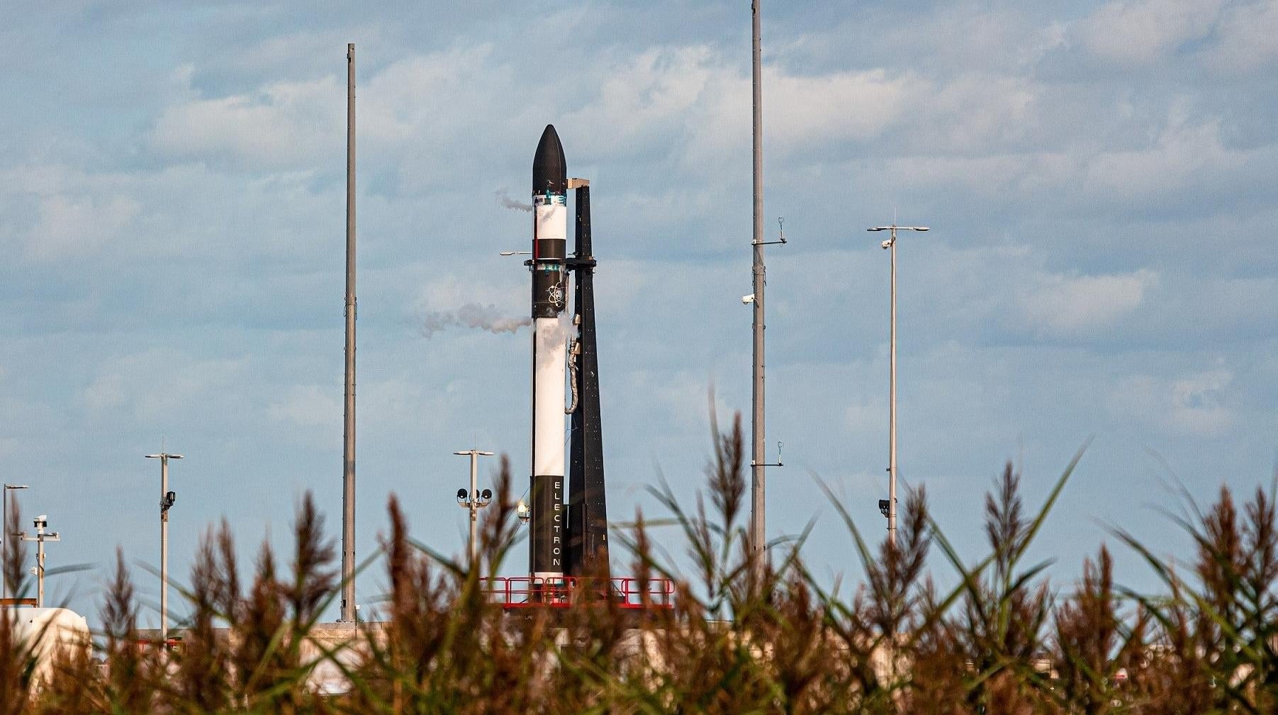 The Electron rocket on Launch Complex 2 on Wallops Island.