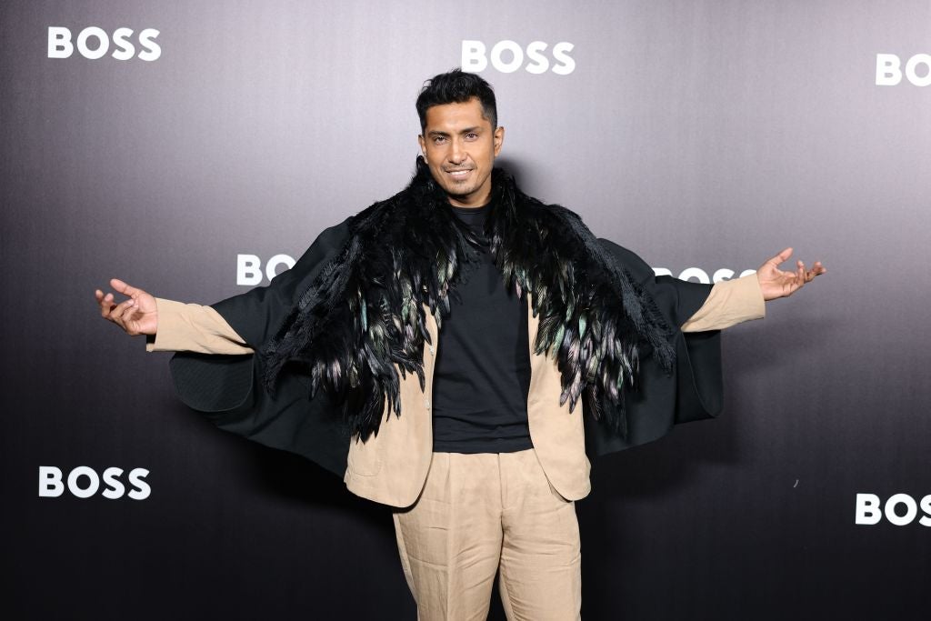 Tenoch Huerta arrives for the Boss Fashion Show during the Milan Fashion Week Womenswear Spring/Summer 2023 in Milan, Italy. 