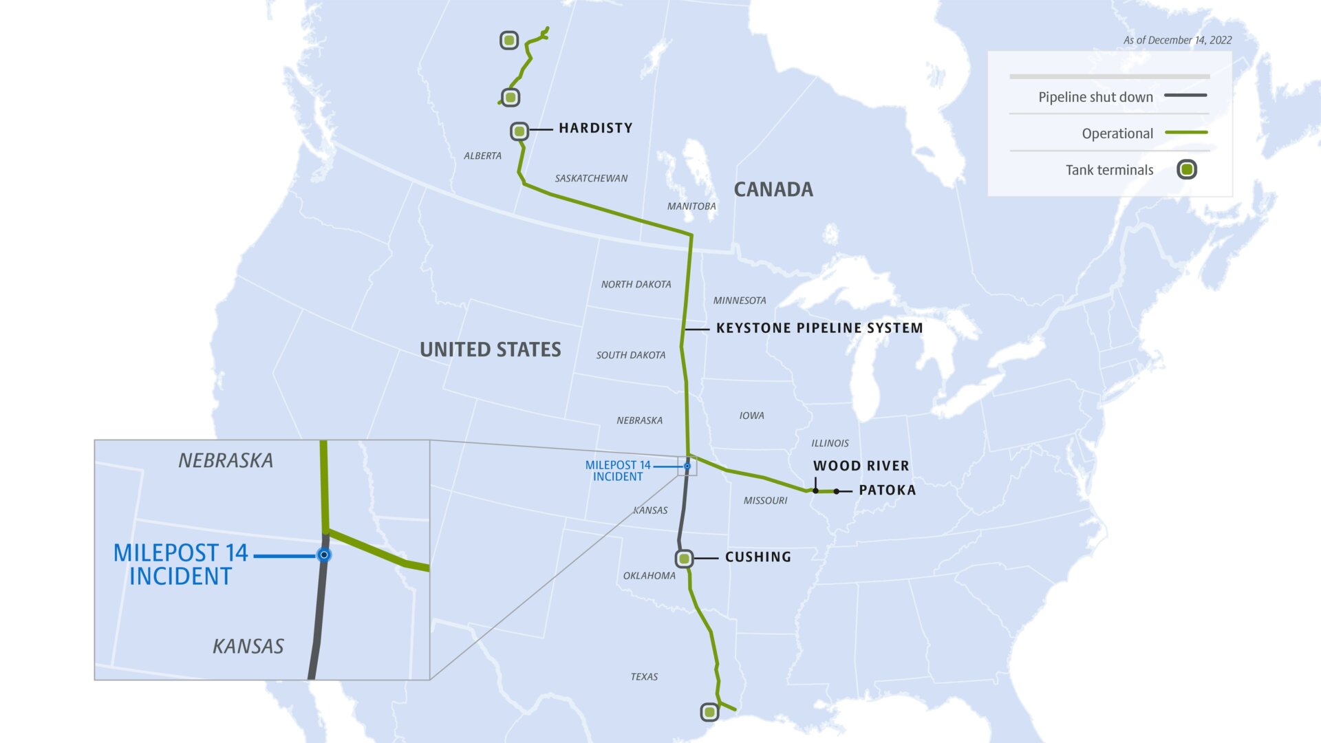 A map of the Keystone Pipeline in Kansas in TC Energy’s 7th oil spill update. 