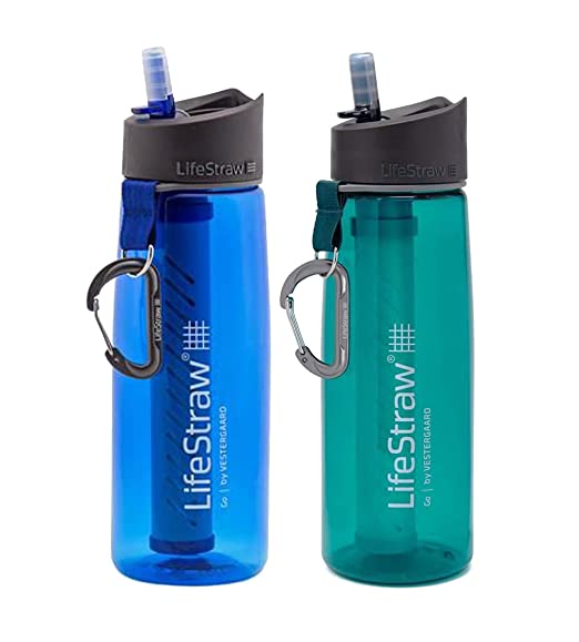 Water filtering water bottles.