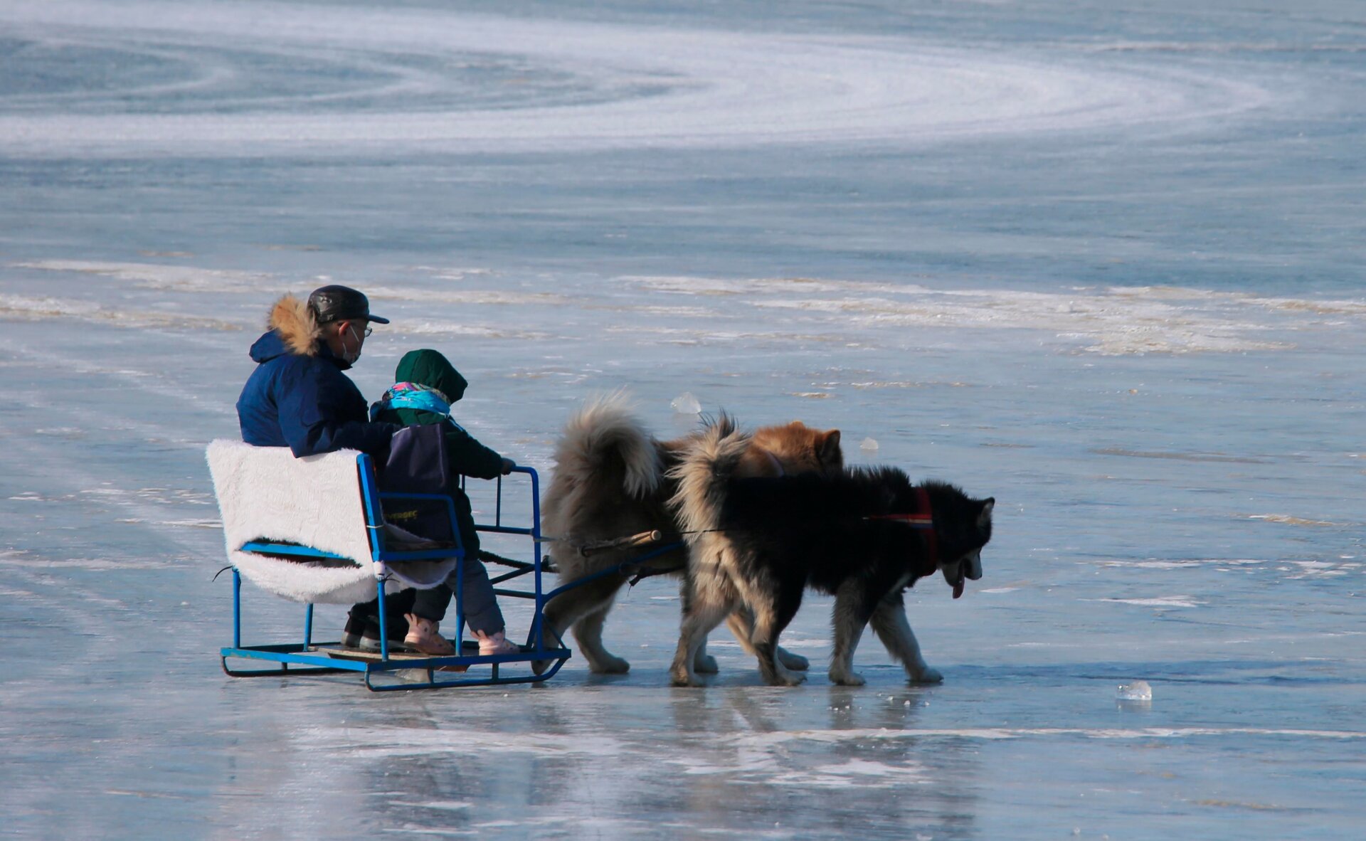 People play on the frozen Songhua River in Harbin, northeast China’s Heilongjiang Province, December 7, 2022.