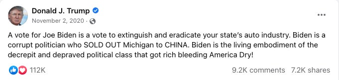 Screenshot: Facebook/Donald Trump