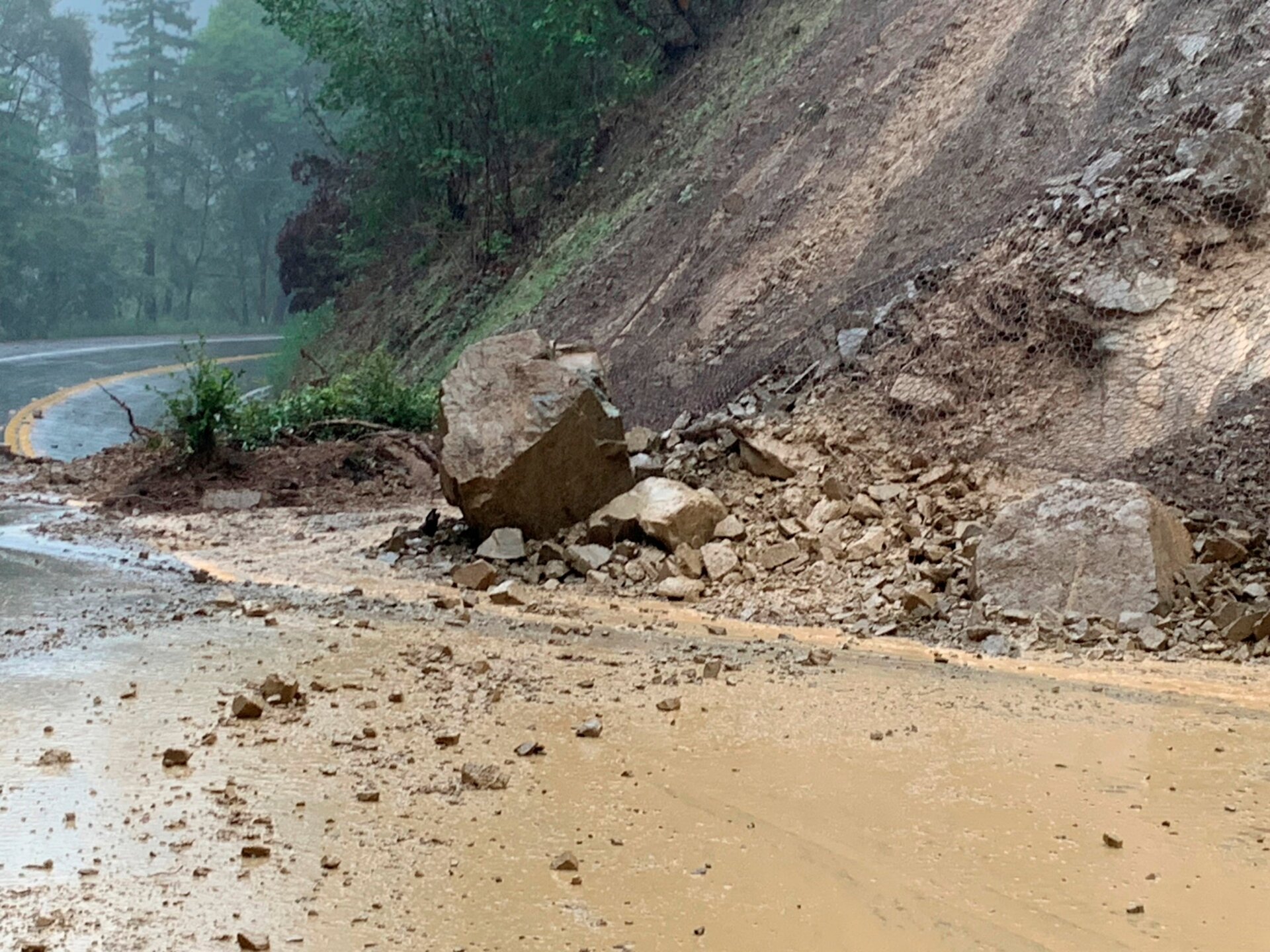 Another landslide was apparent in Mendocino County, where State Route 271 was closed.