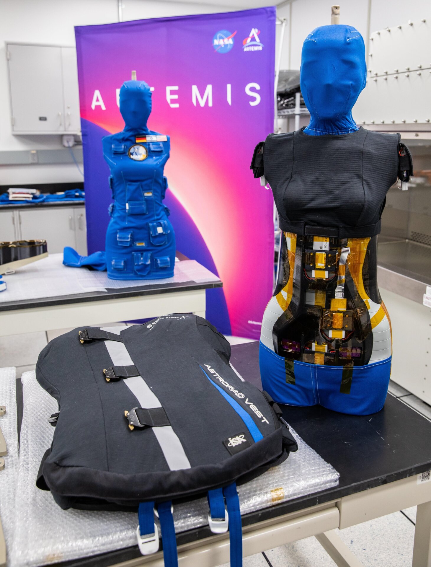 The two torsos, along with the Astrorad radiation vest.