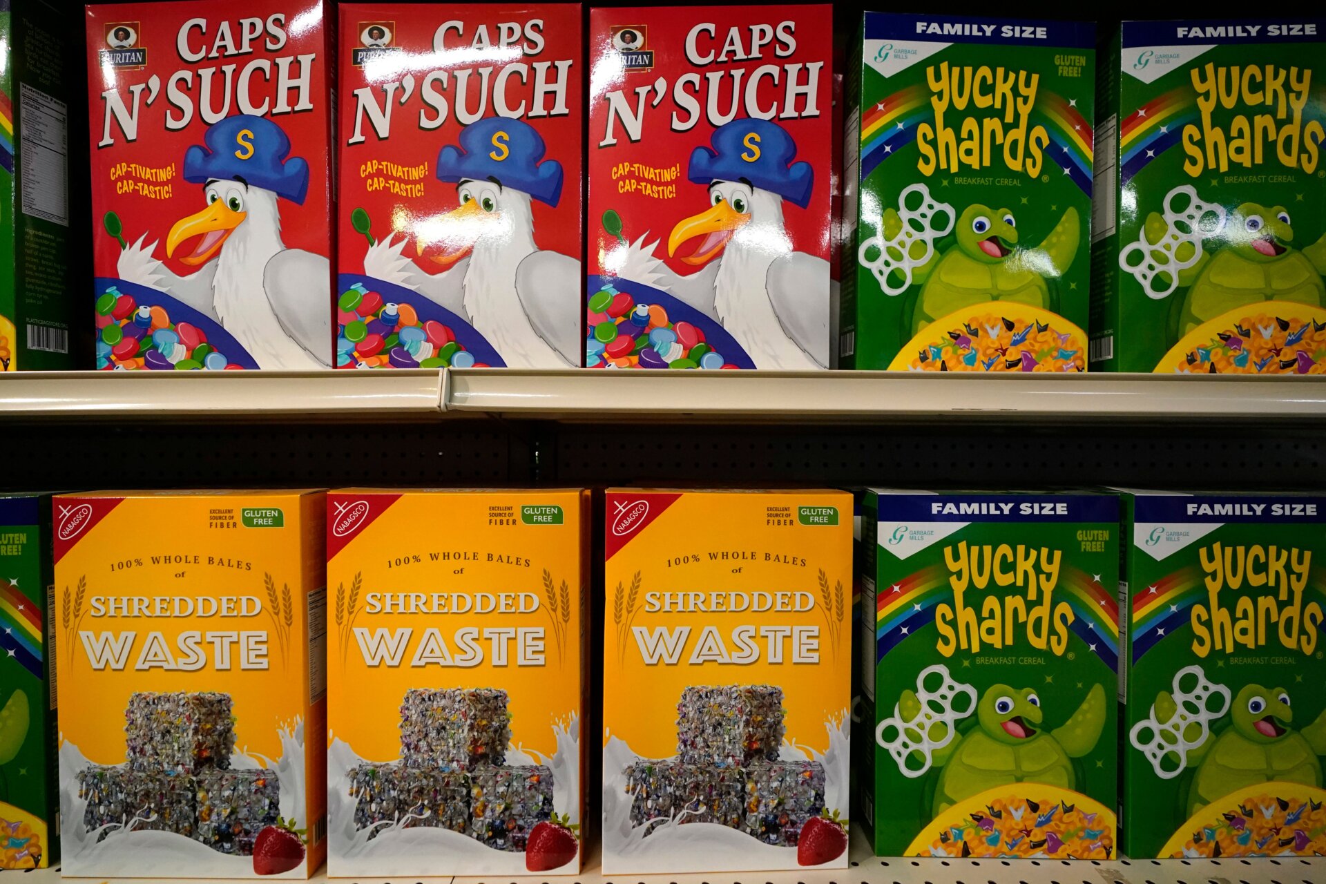 Various plastic cereals.