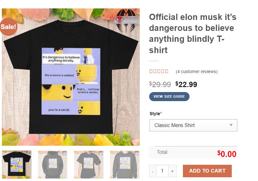 One of the “offending” products linked in one of the “Elon Musk” DMCA complaints.