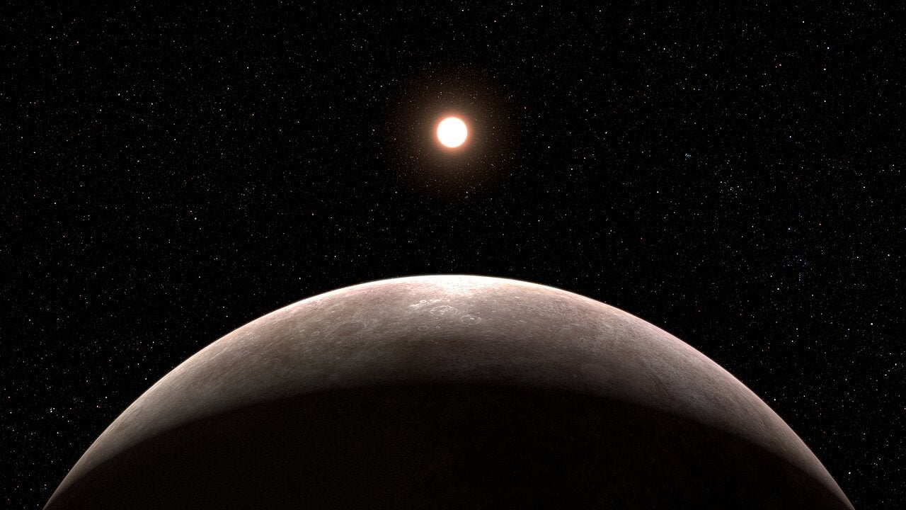 An artist’s impression of the exoplanet LHS 475 b, recently discovered by Webb, and the star it orbits.