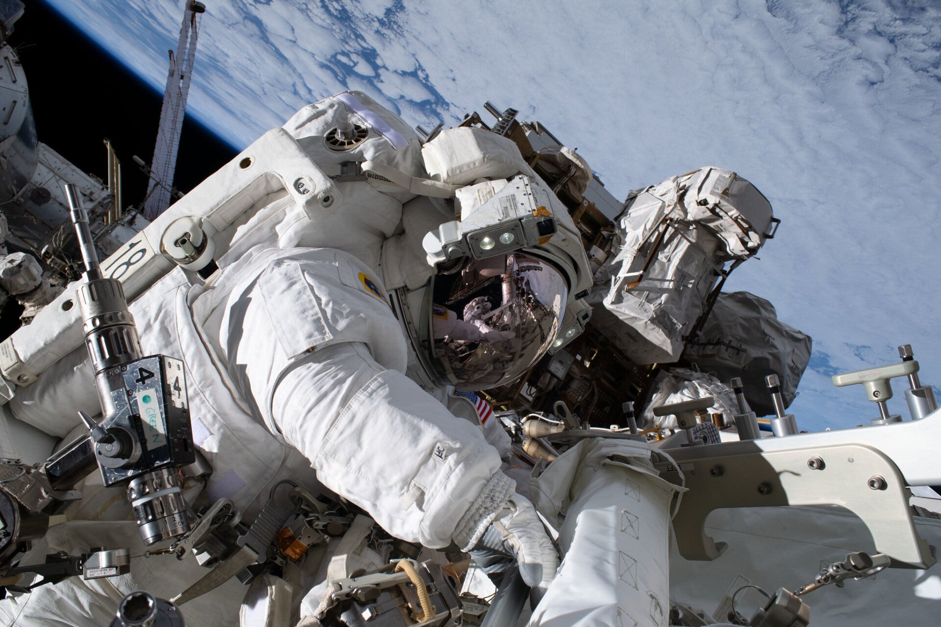 NASA astronaut Nicole Mann during her first spacewalk on January 20, 2023. 