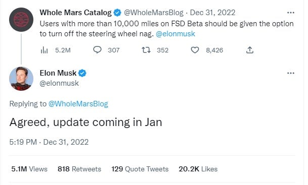 The offending tweet, which implies that Tesla drivers don’t need to keep their hands on their steering wheels.