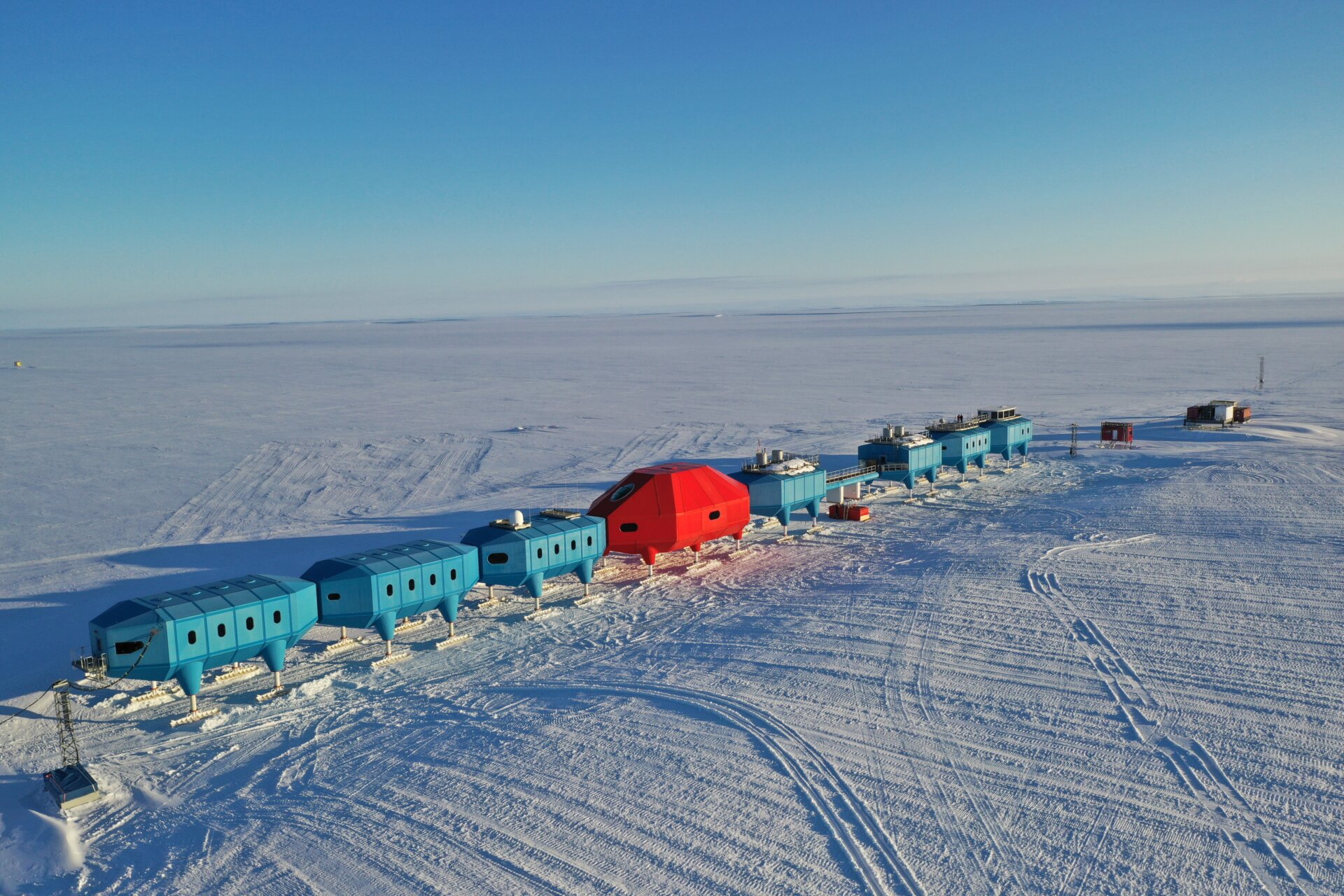 Halley VI Research Station is modular and built on skis, so the base can be easily separated into parts and moved as needed. If further calving occurs on the Brunt Ice Shelf, the station may well be relocated again. 