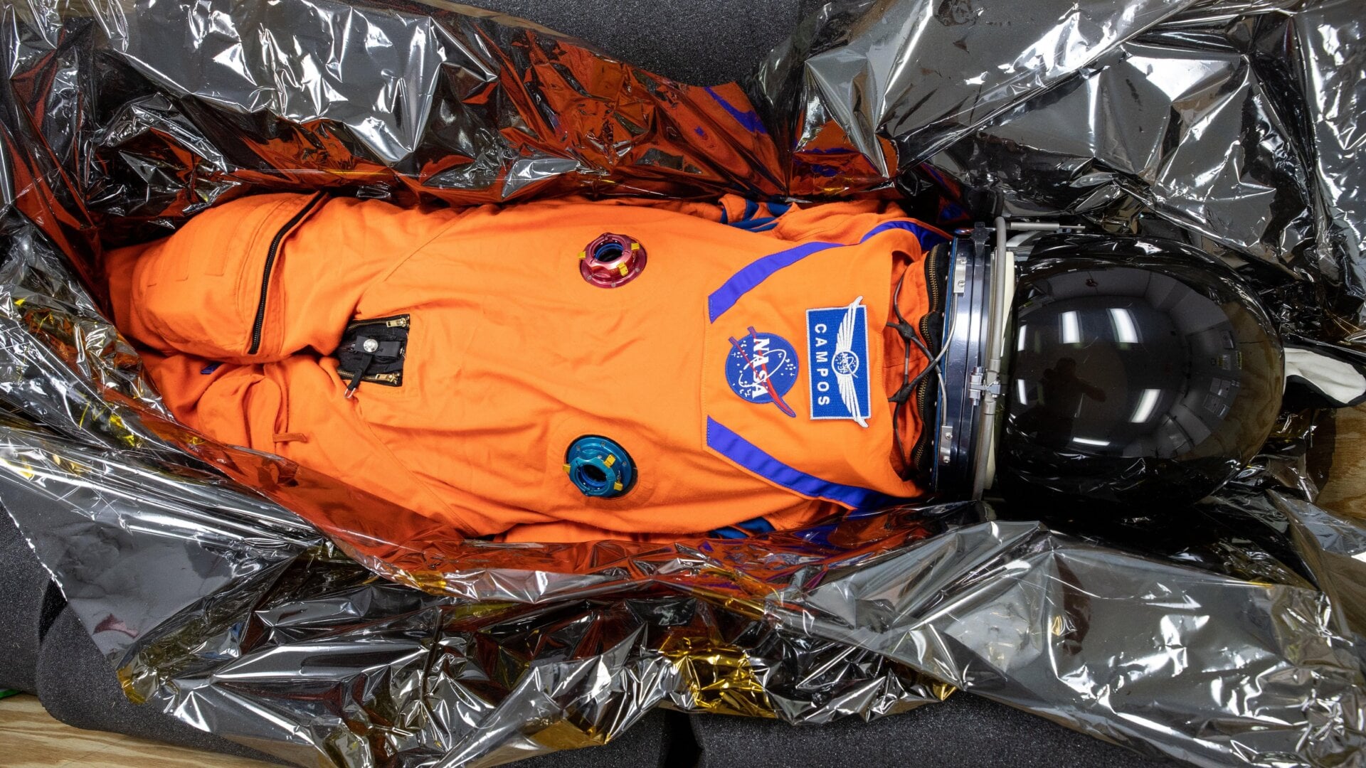 Moonikin Campos packed within its transport crate.