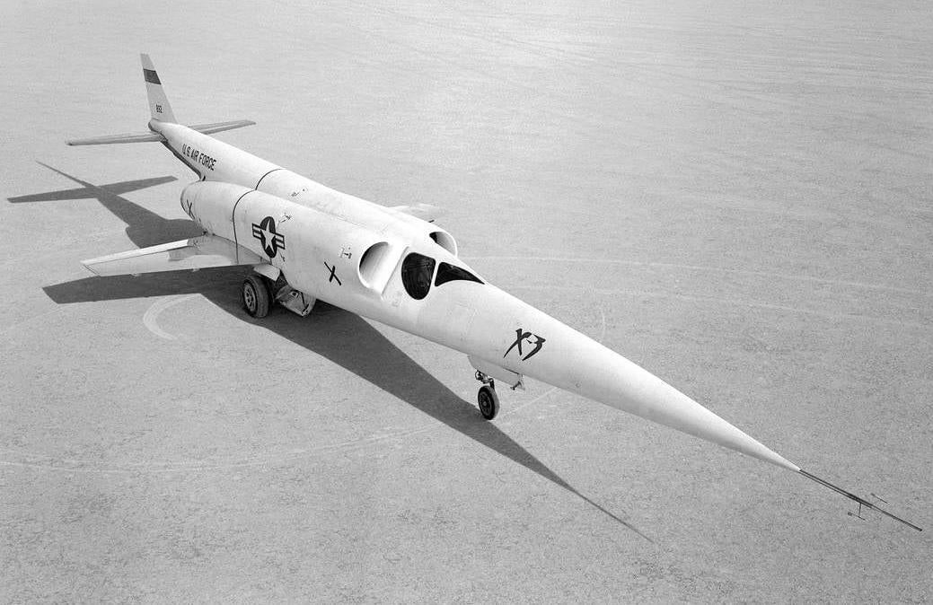 A pointy X-3 on a lakebed near Edwards Airforce Base in California in 1954.