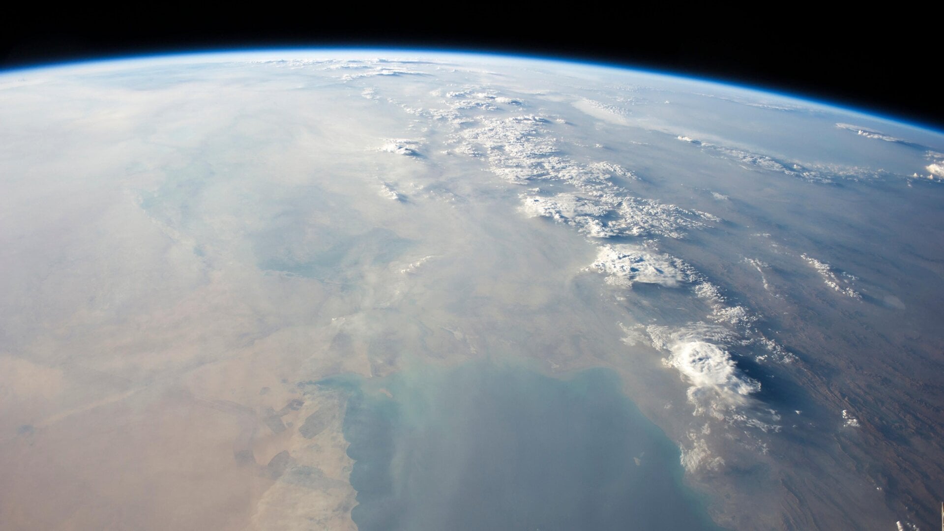 A dust storm covers the Persian Gulf and Middle East in 2014.