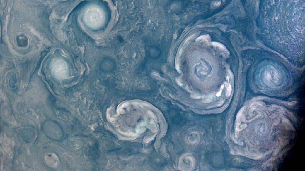 Storms near Jupiter’s North Pole, seen by JunoCam.