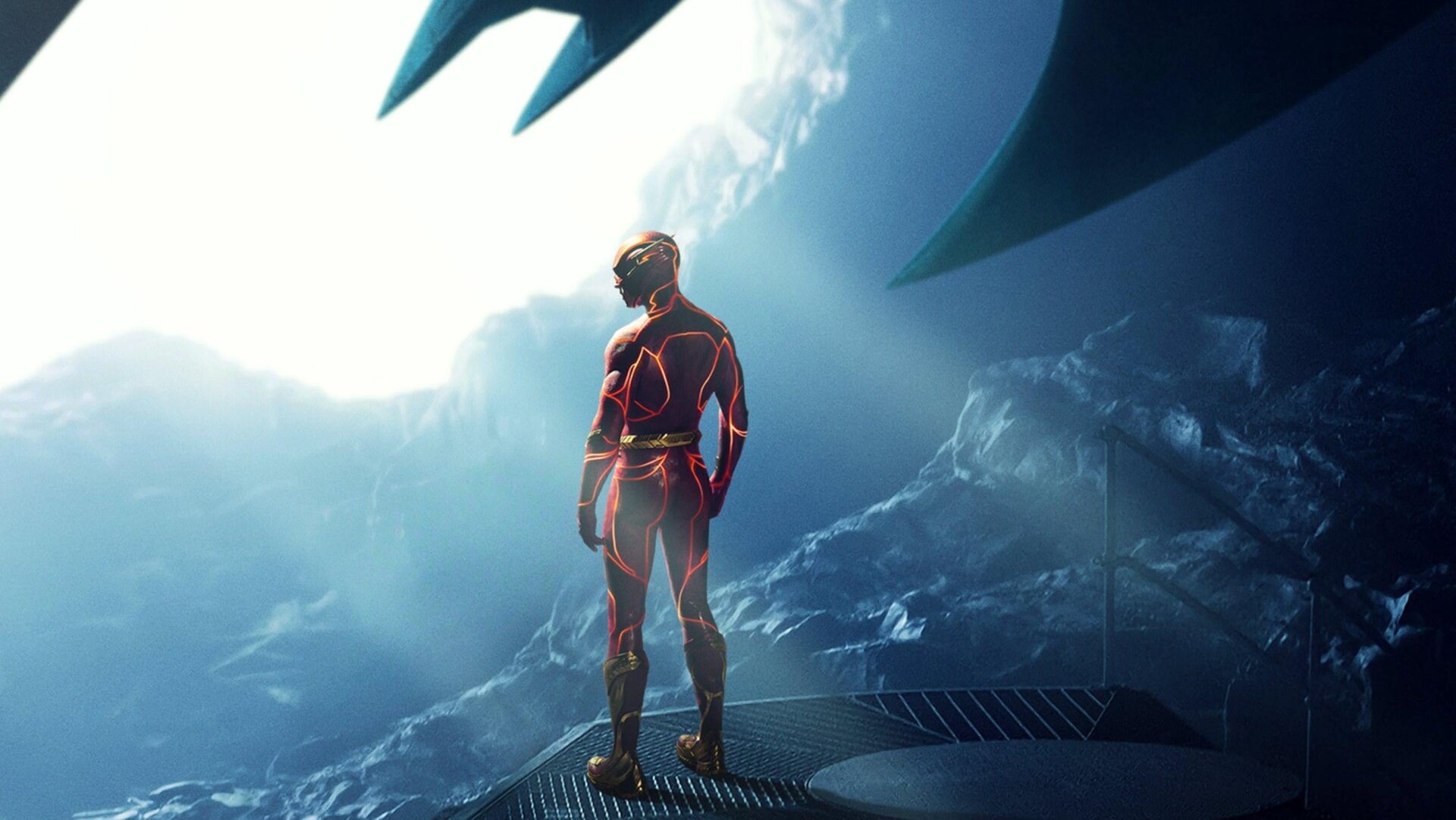 The Flash in a batcave on the first poster.