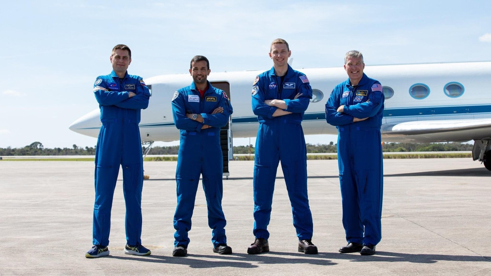 The Crew-6 astronauts arriving at Kennedy Space Center’s Launch and Landing Facility in Florida on February 21.