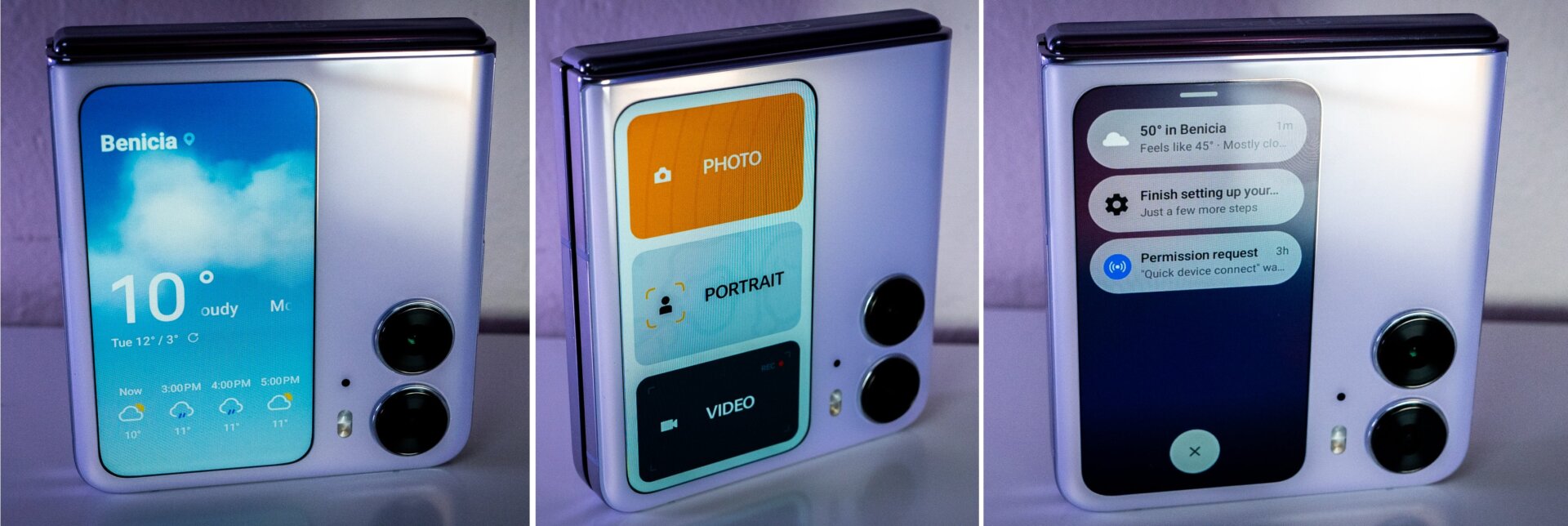 A look at some of the different cover screen widgets available on the Find N2 Flip.