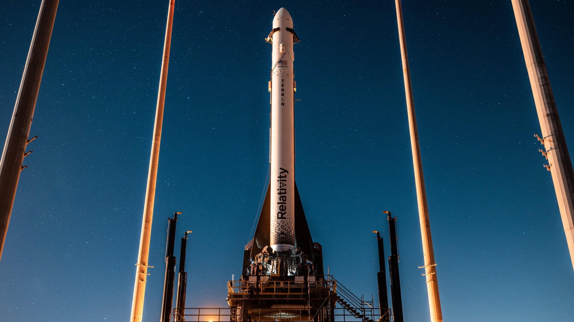 The Terran 1 rocket on its launchpad in Cape Canaveral, Florida.
