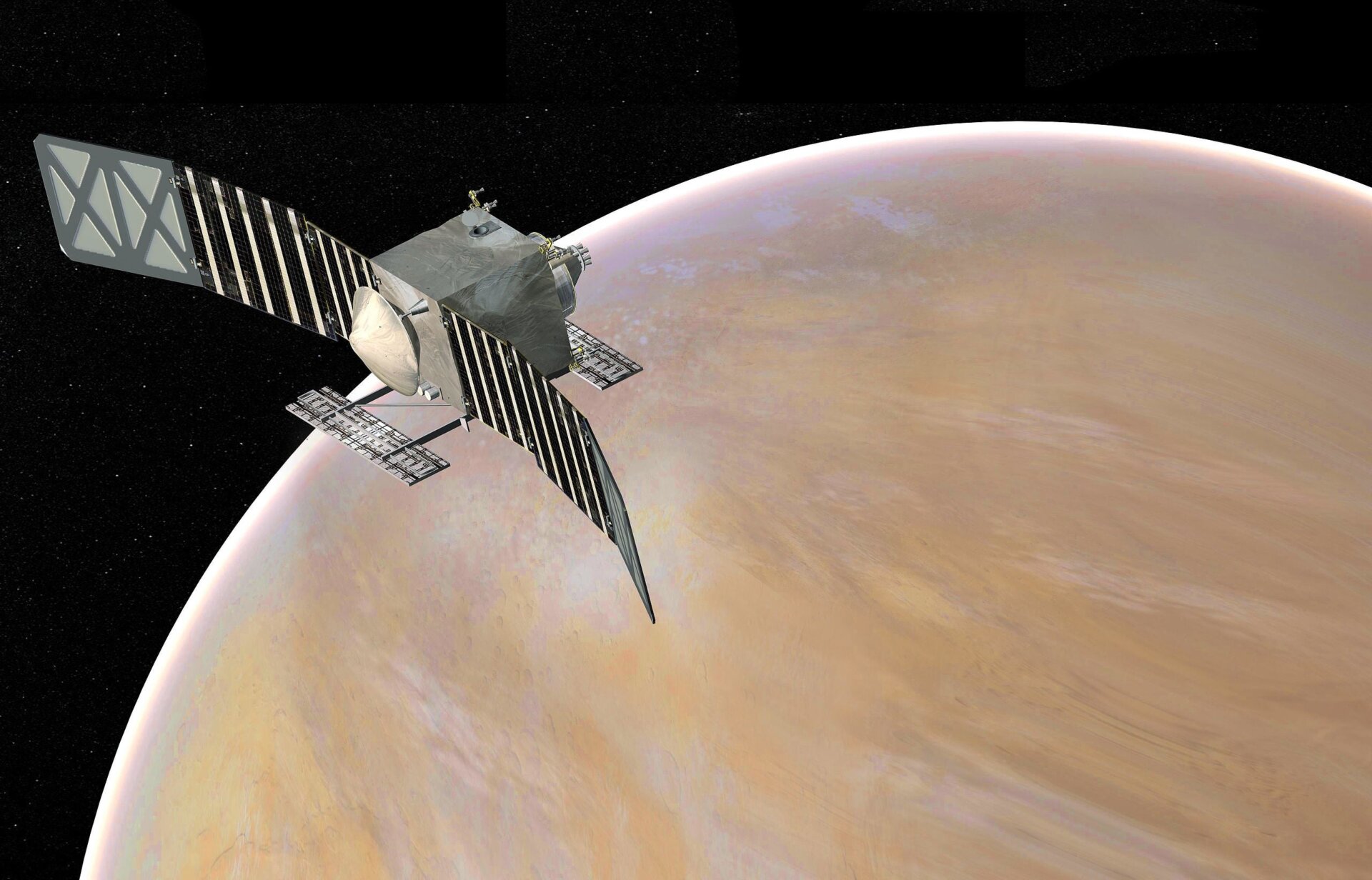 Artistic impression of VERITAS in orbit around Venus. 