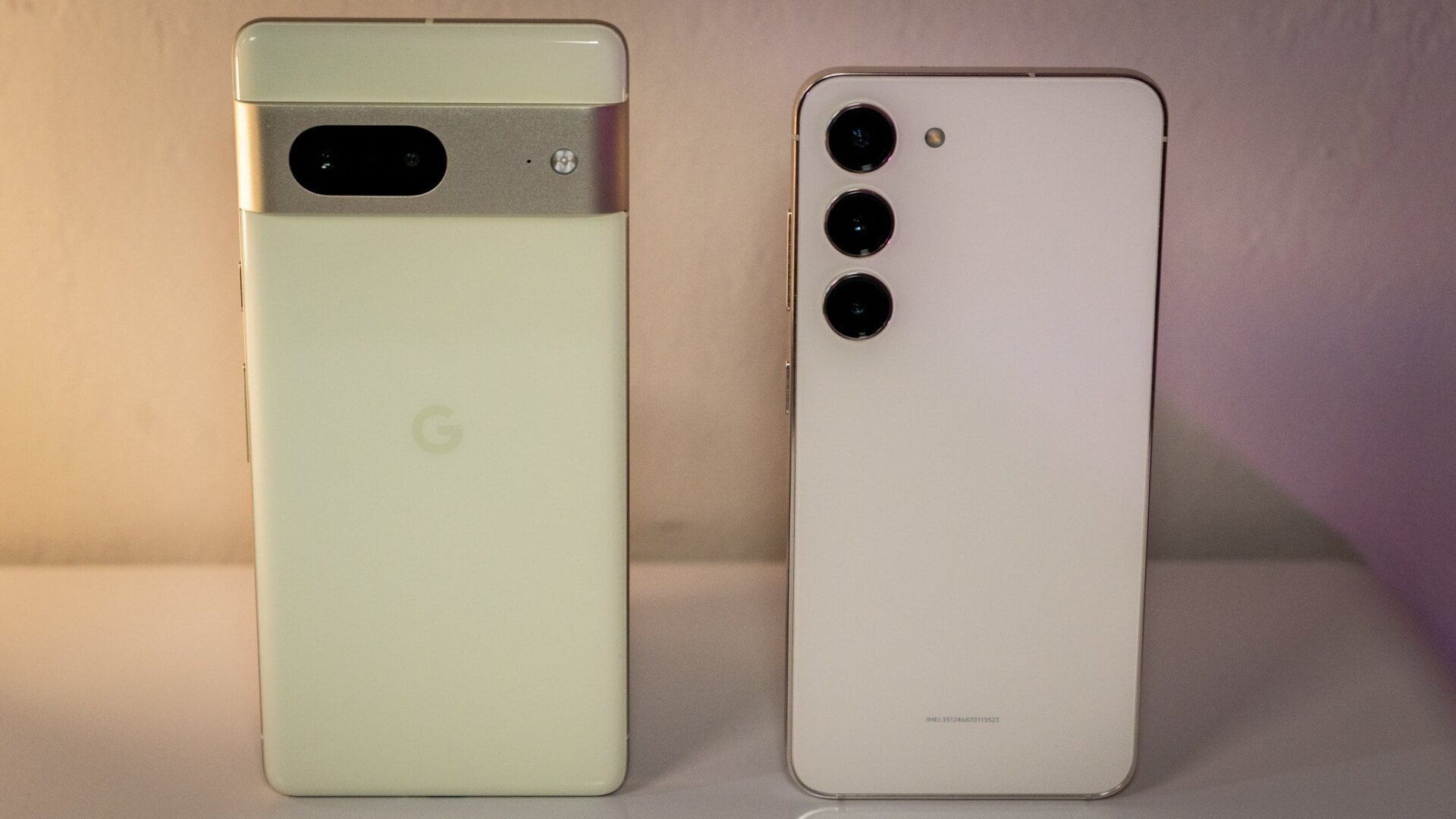 For size comparison: the Pixel 7 is on the left, and the Galaxy S23 is on the right. 