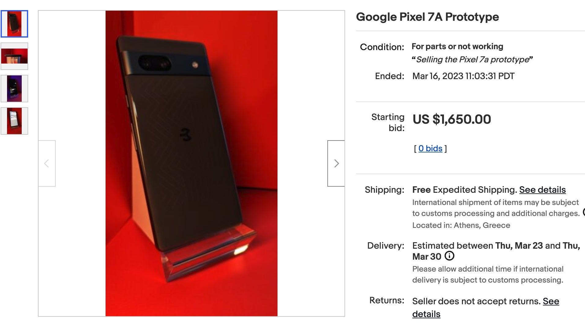 This listing for what’s supposedly a Pixel 7a shows it has previously hinted-at twin 12-MP cameras, 8GB of RAM and 128GB of memory.