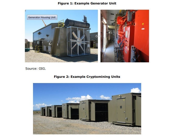 Images included in the OIG report show examples of cryptocurrening mobile mining units found on federally owned land. 