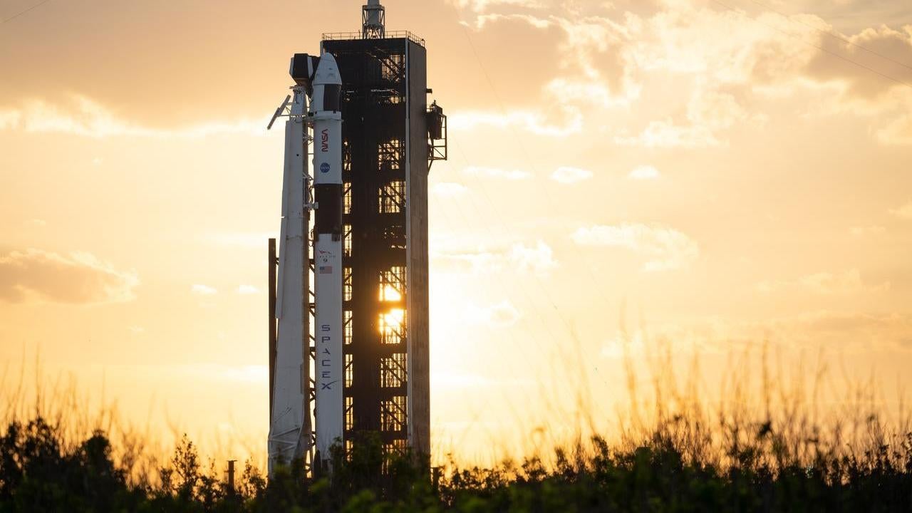 SpaceX’s Falcon 9 rocket standing at the Florida launch pad.
