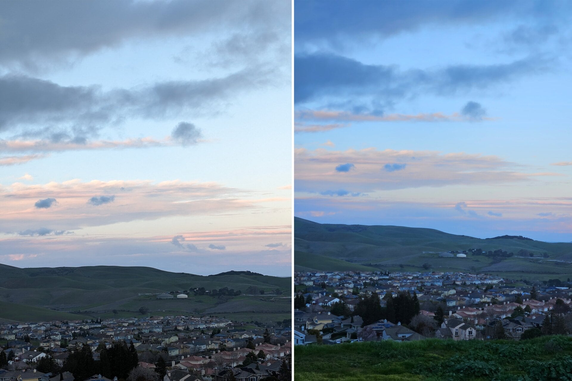 On the left is the Pixel 7 at dusk. On the right is the Galaxy S23 at dusk. 