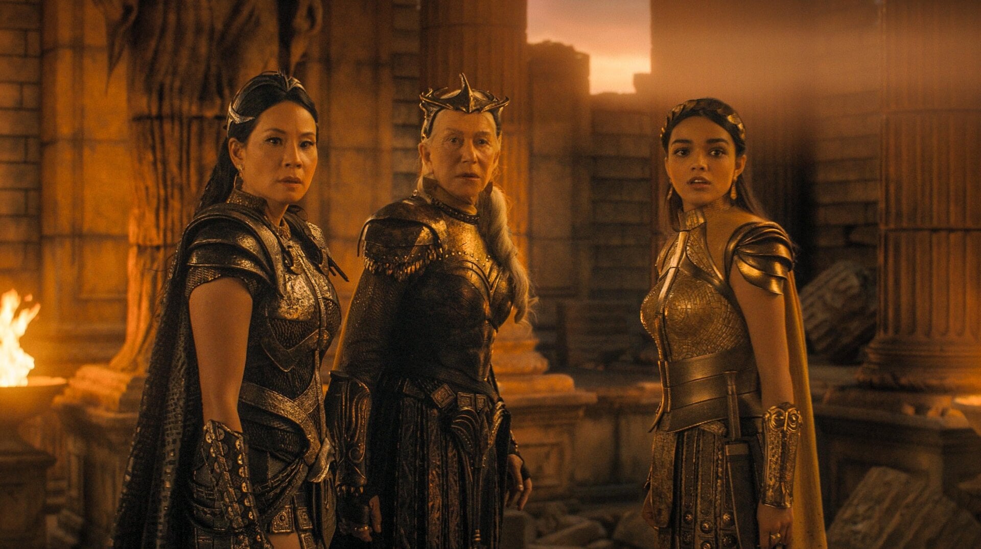 Liu, Mirren and Ziegler as the daughters of Atlas.