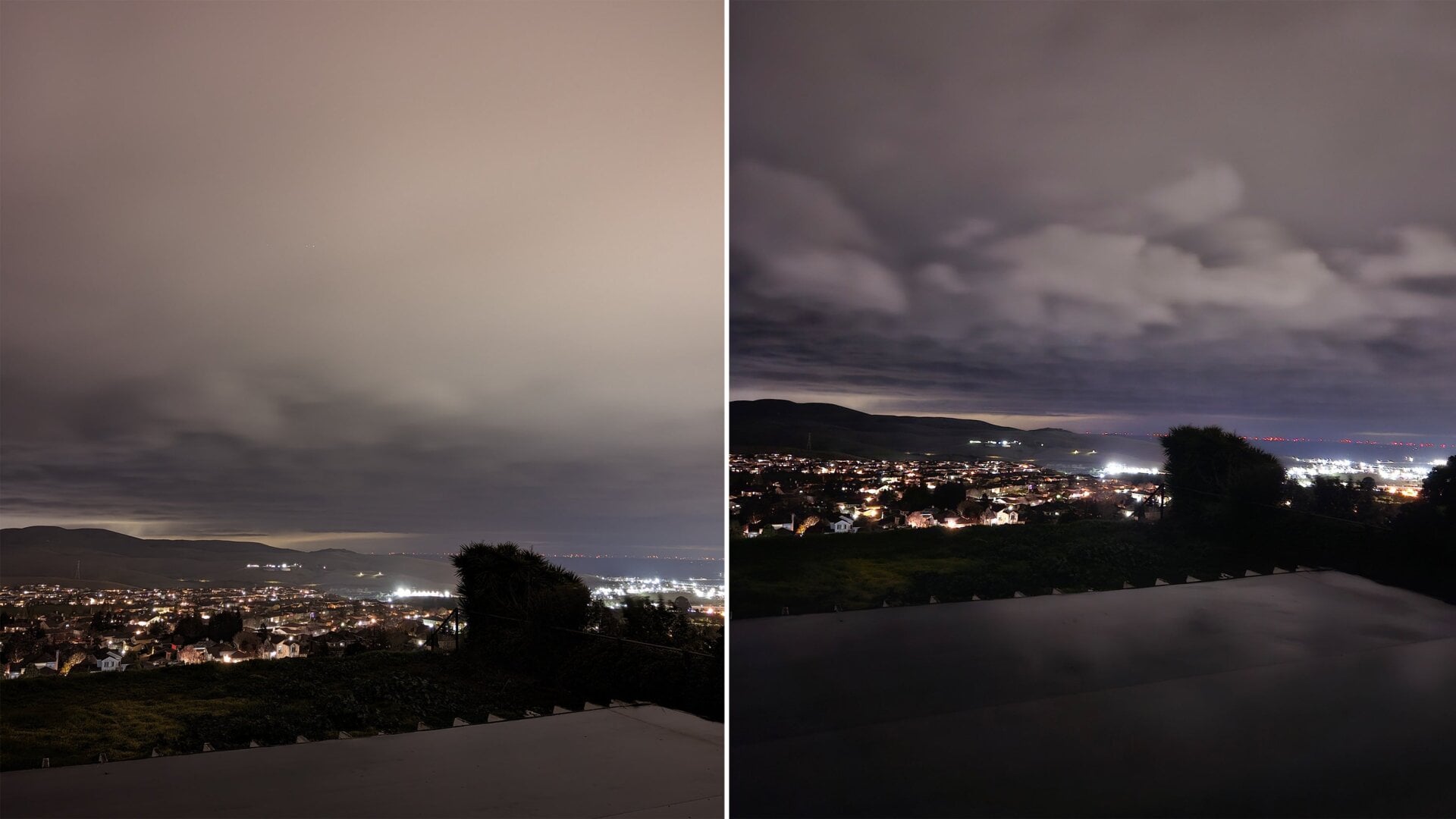 On the left is a night time photo taken with the Pixel 7. On the right is the same photo taken with the Galaxy S23. 