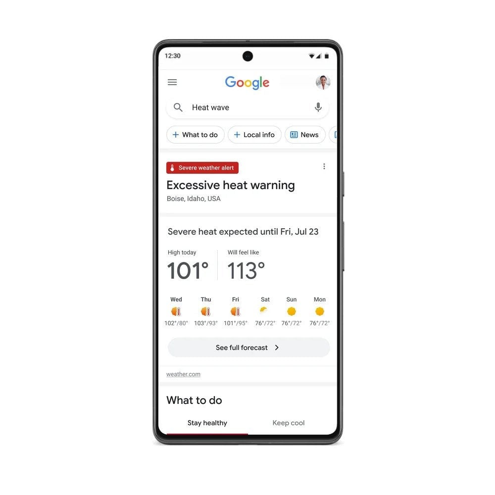 Google will now include extreme heat in its weather alerts. The company’s search engine will display location-specific info on heatwaves.