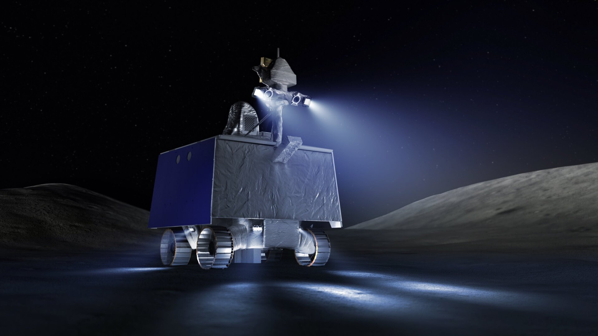 An artist’s depiction of the VIPER rover on the Moon.