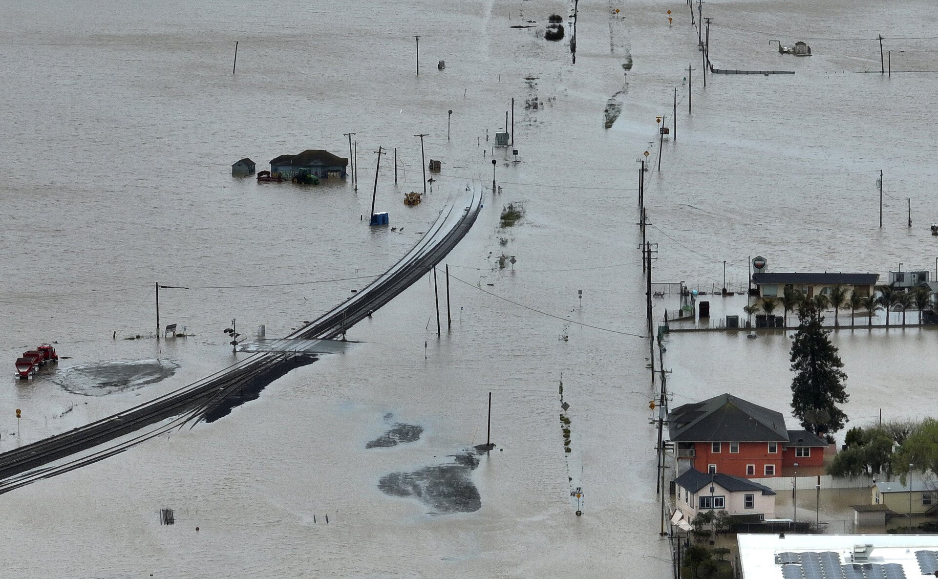An aerial view of inundated Pajaro, California taken March 14. The town has been flooded for days. 