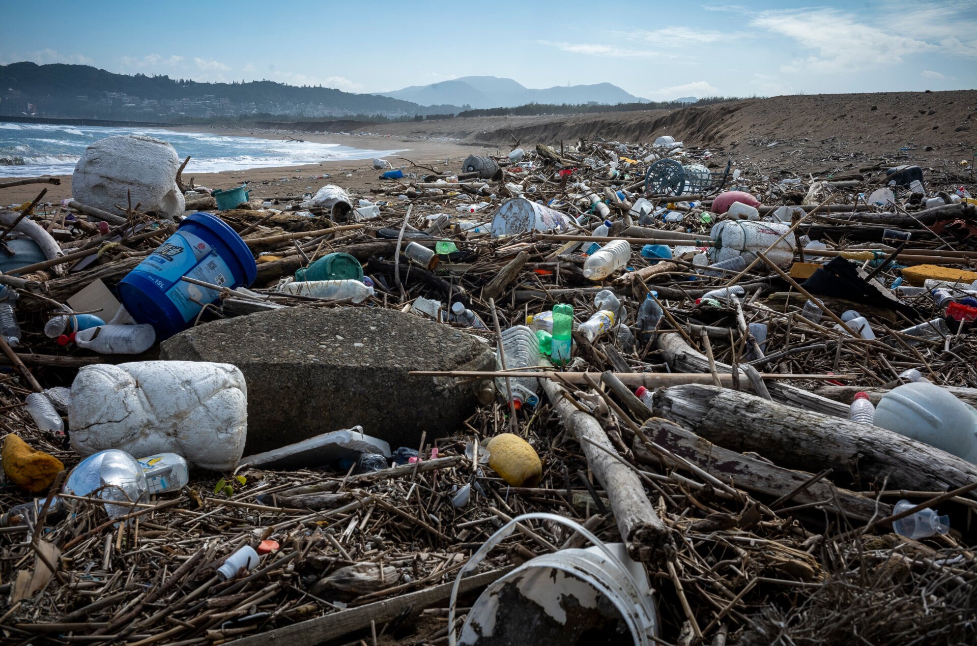 A polluted beach in Taiwan. 